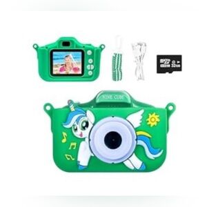 Kids Digital  Camera with 32GB Card Unicorn Toy for Toddlers Age 3-5, Green